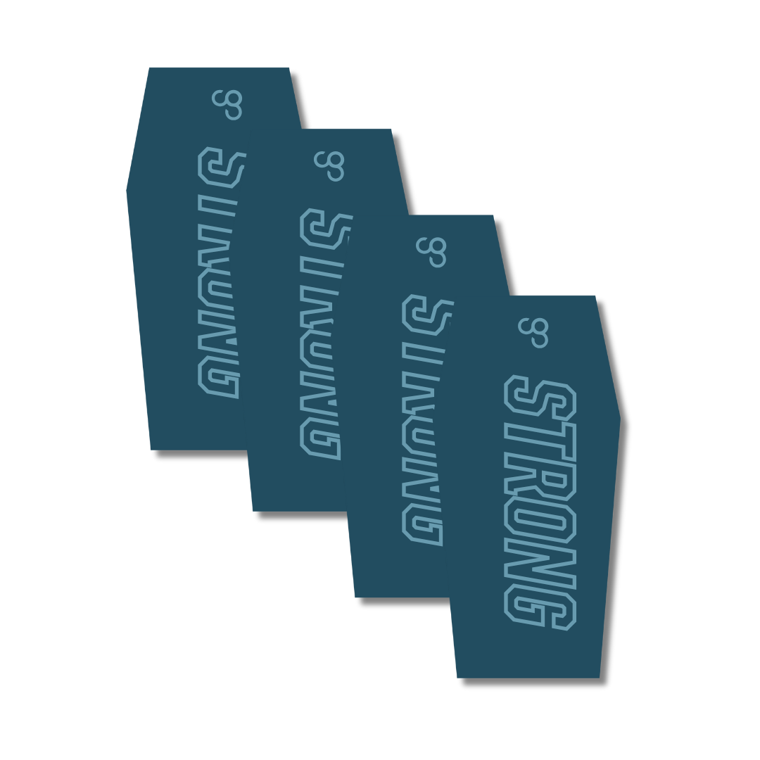 4 pack of blue fitness mats with words CG Strong written on each one