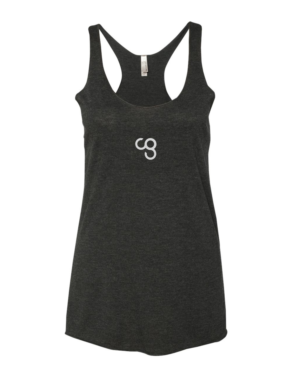 Black Ladies Performance Tank with grey CG logo centered in chest