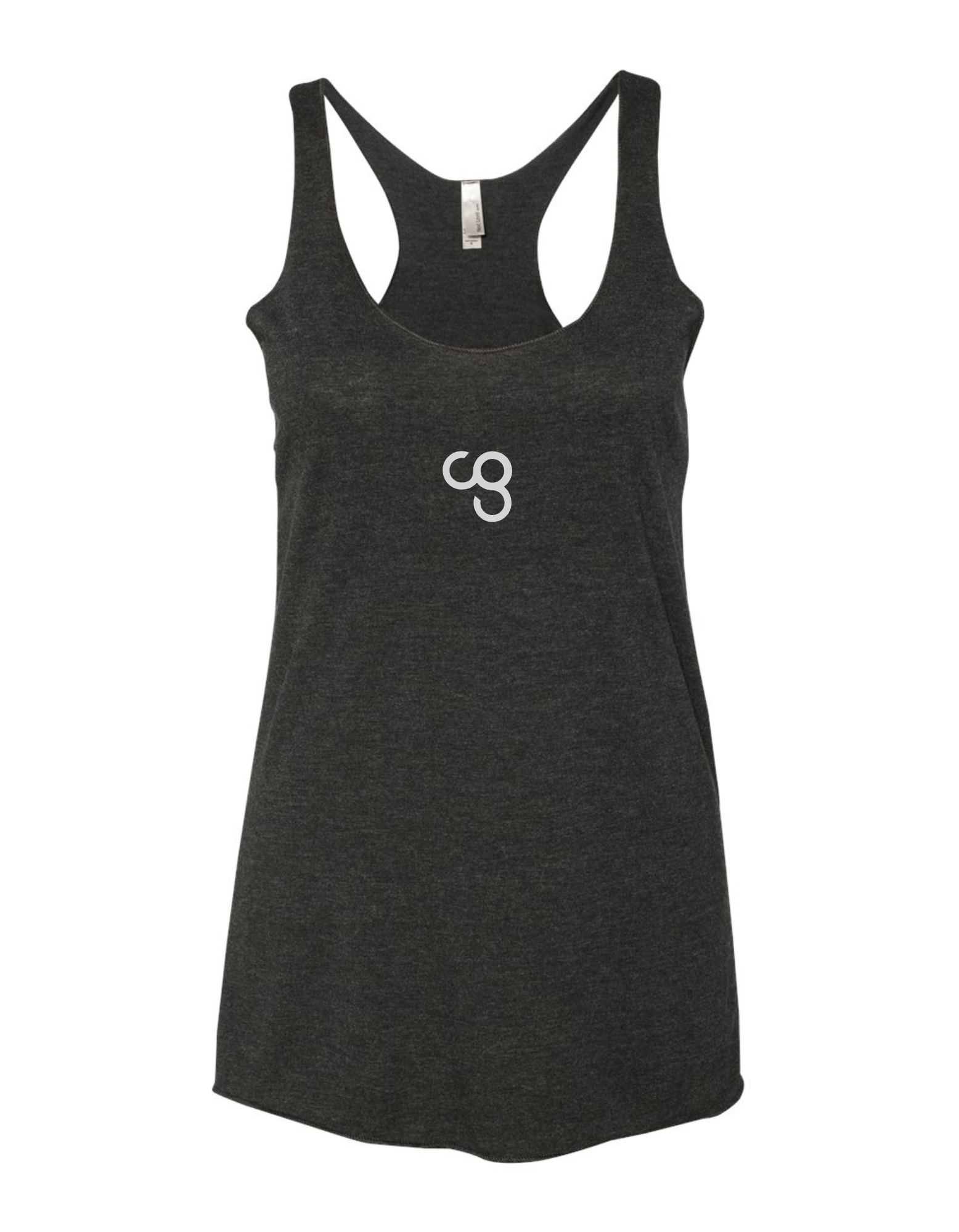 Black Ladies Performance Tank with grey CG logo centered in chest