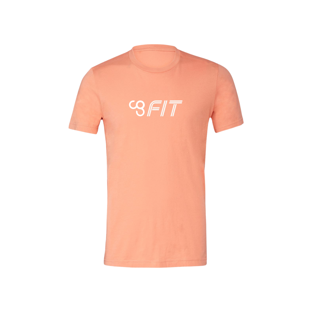 Peach-colored t-shirt with 'CG FIT' logo on a white background