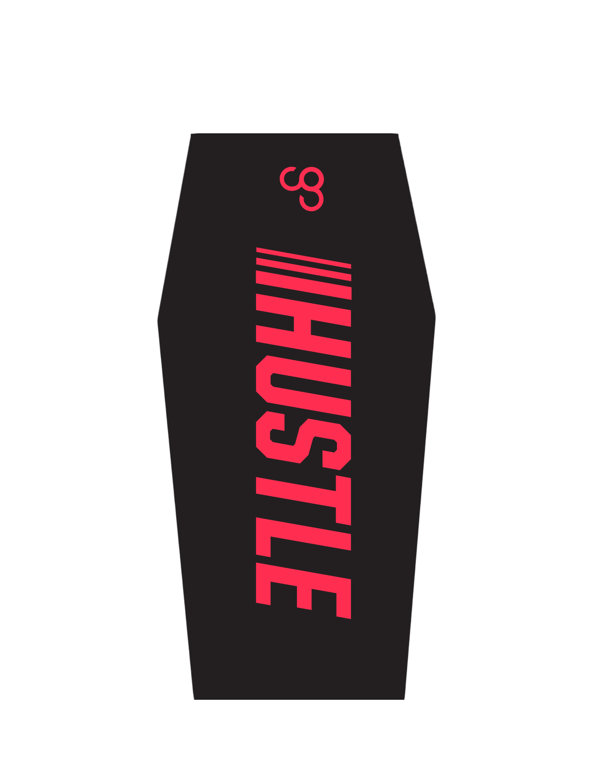 Black fitness mat with red 'HUSTLE' text on a white background